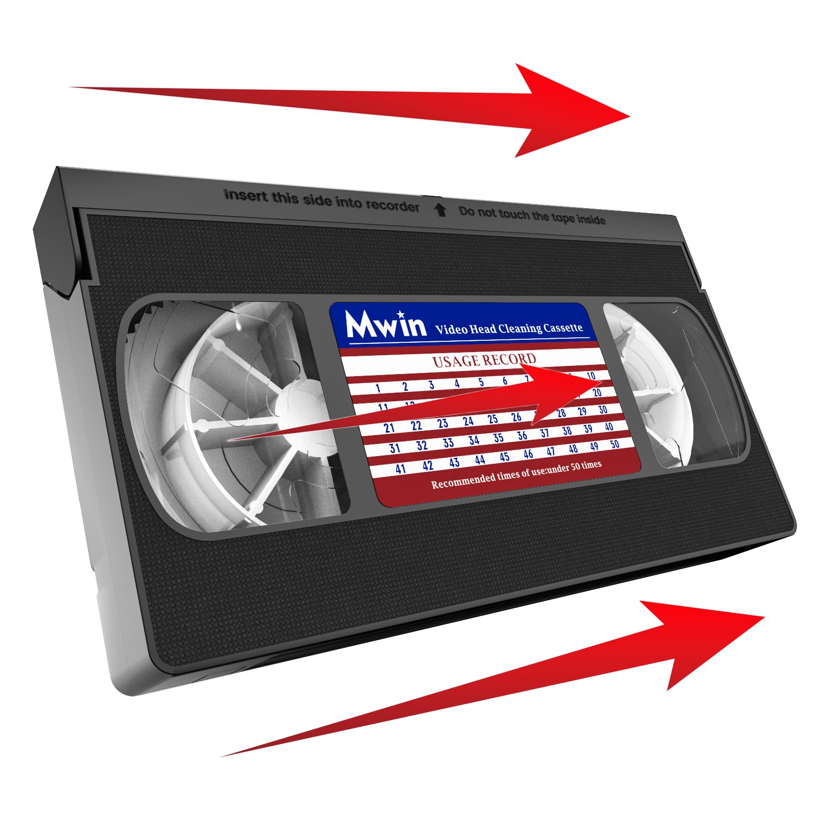 MWIN VHS Head Cleaner for VHS/VCR Players, Dry Technology- No Fluid Reusable Video Head Cleaner Tape