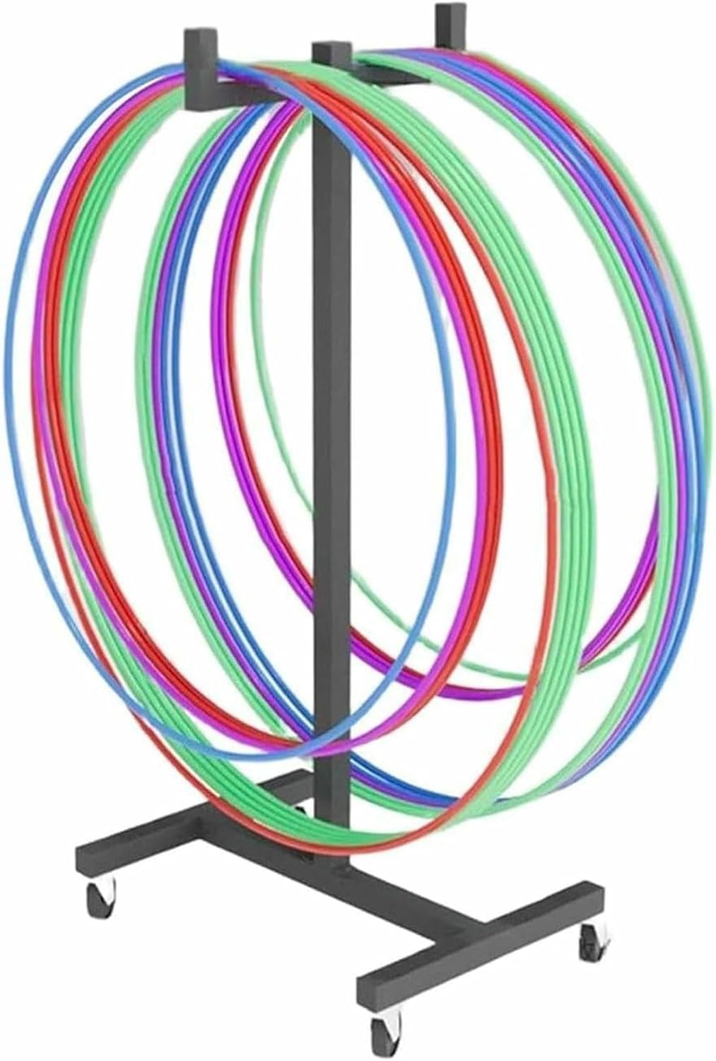 Jump Hoop Rope Storage Rack, Metal Mobile Hula Hoop Holder Stand, Black Hula Hoop nizer Cart for Home Gym Office, Space-Saving Hula Hoop Display Stand