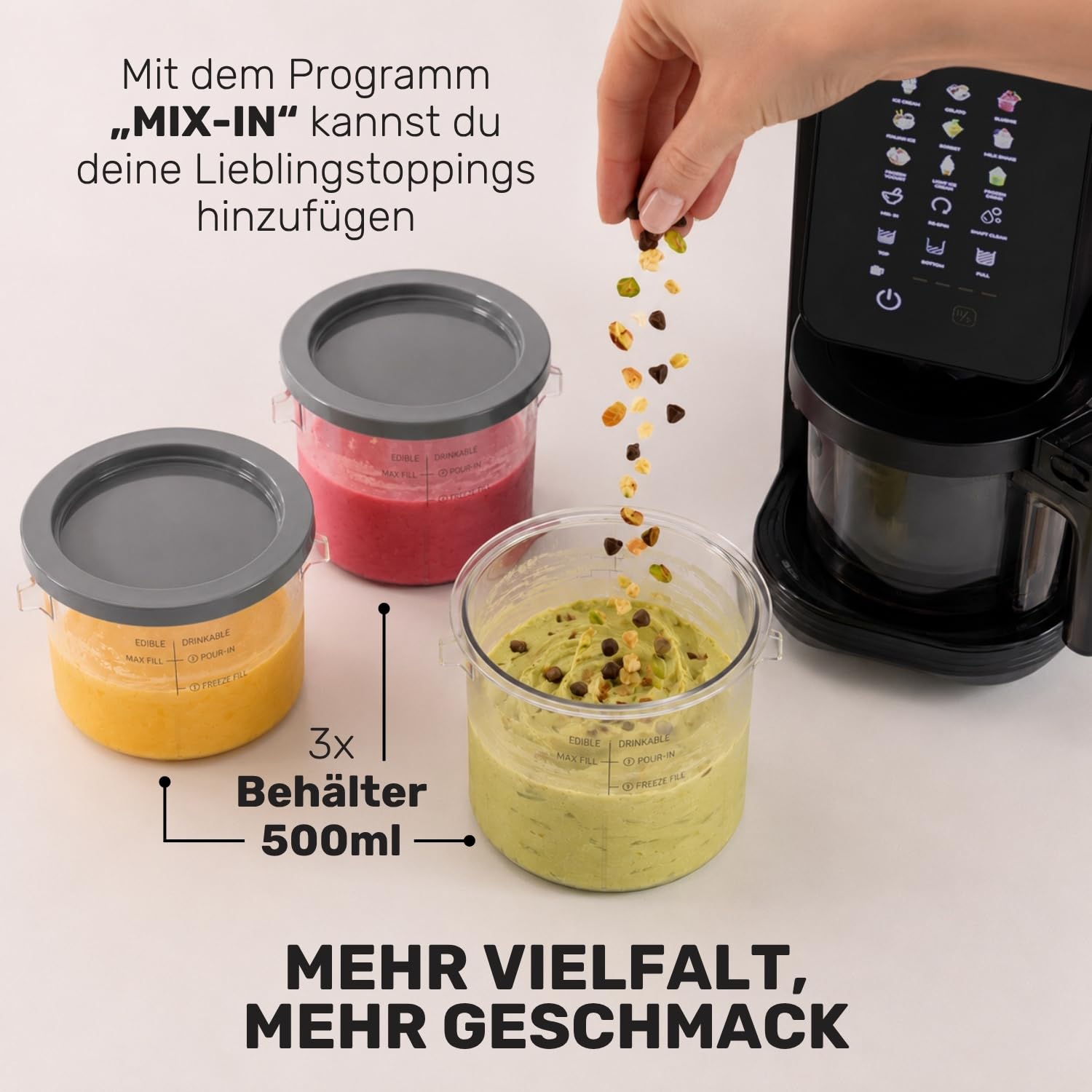 Taurus Gelato Flow Elektrische Eismaschine mit 12 Programmen und 3 Behältern