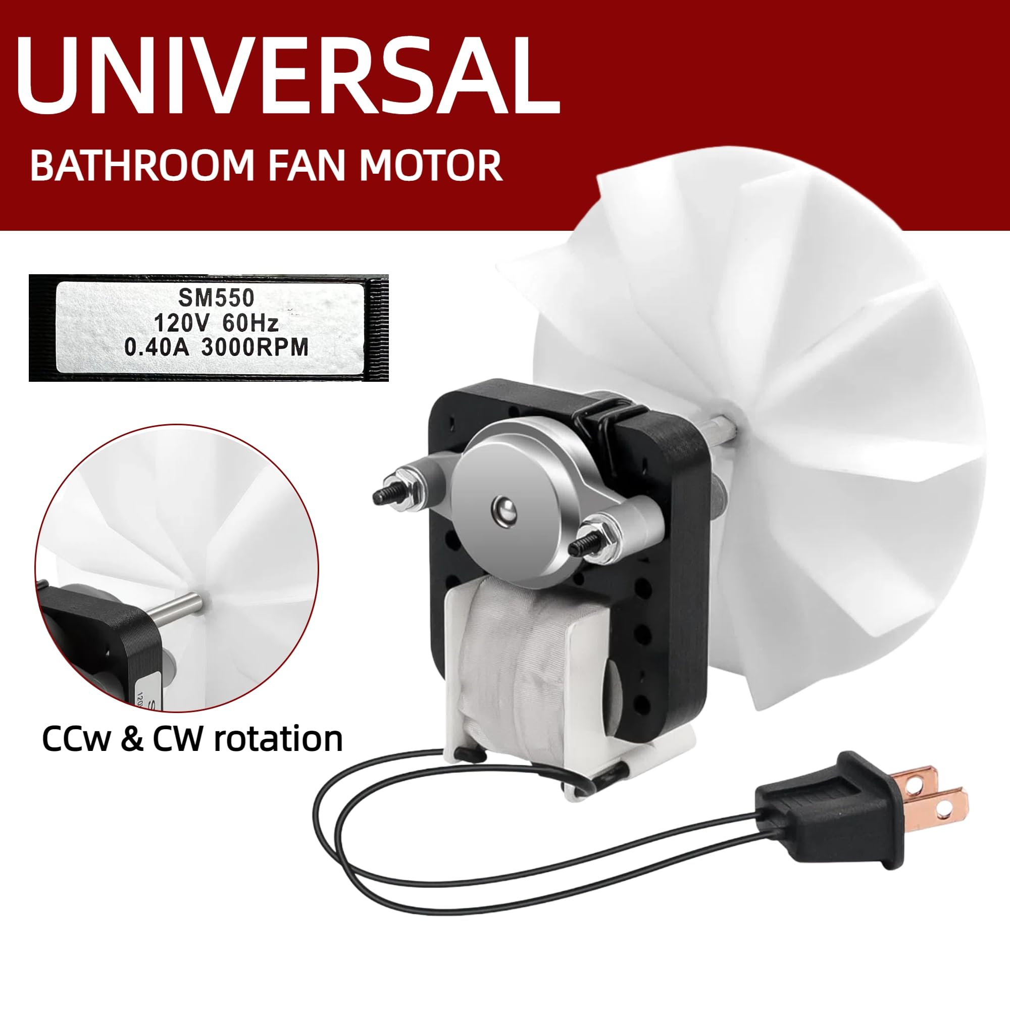 Ventilador de ventilación de baño, motores eléctricos, 120 V, repuesto para Ventorola SM550, paquete de 2