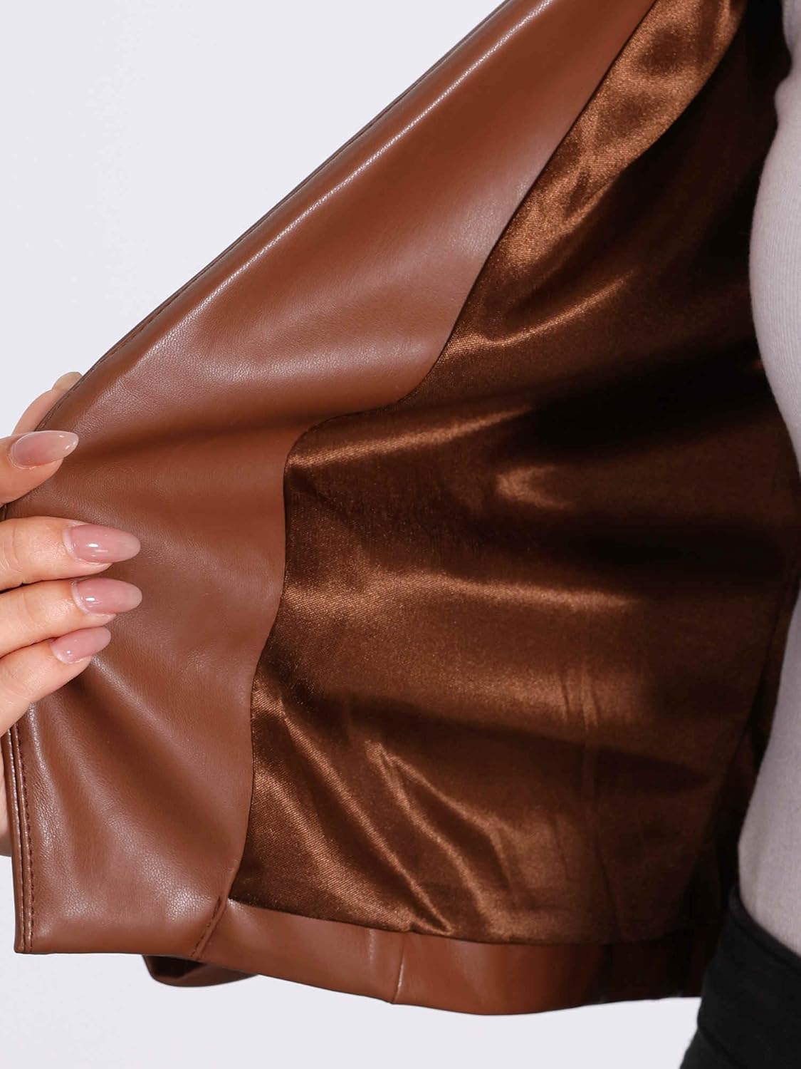 Allegra K Faux Leather Jacket for Women's Collarless Open Front Crop PU Moto Biker Jackets - Image 5