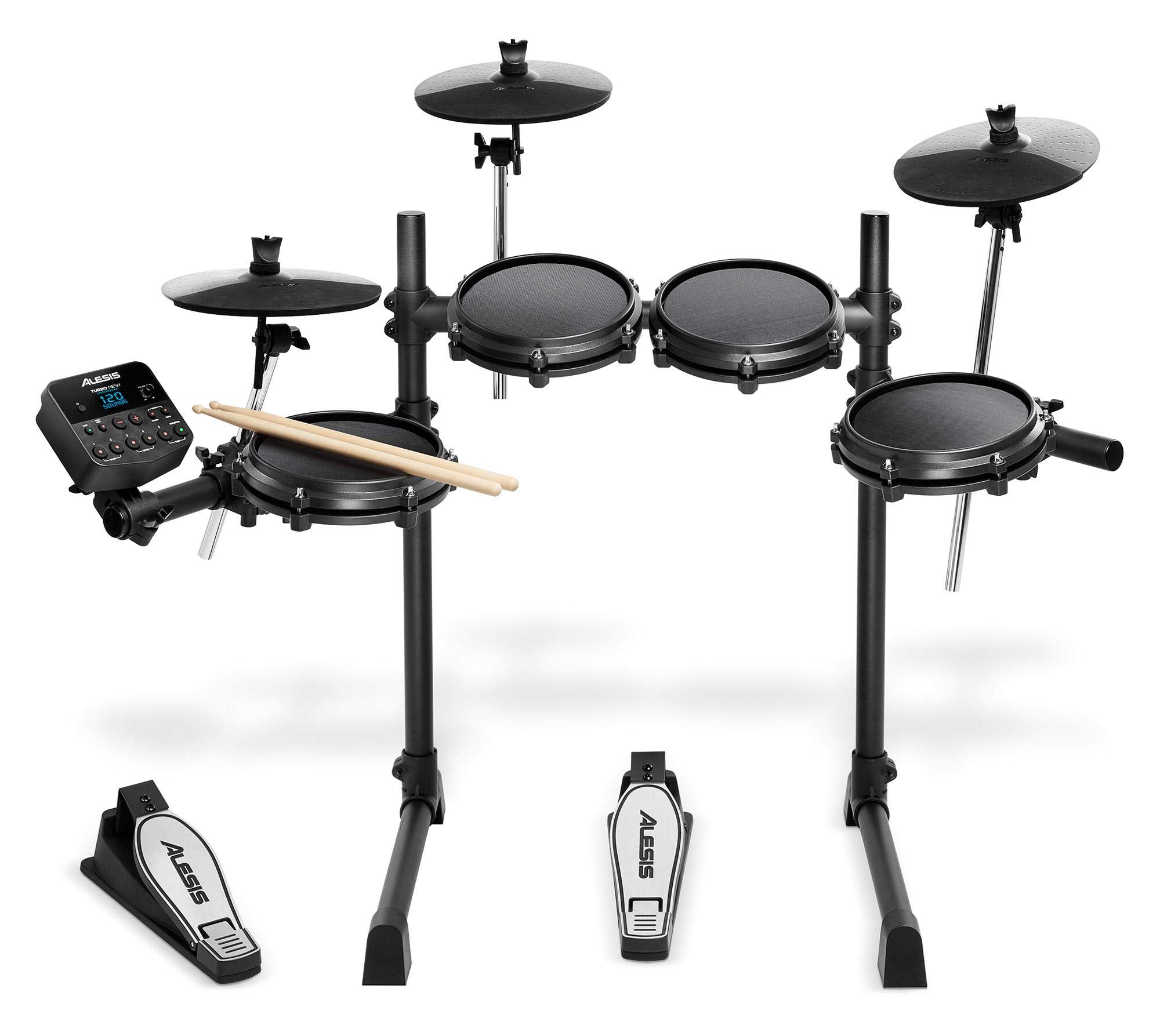 Alesis Turbo Mesh Kit Set (Siebenteiliges E-Drum Kit mit Mesh Heads & Drum Modul im Set inkl. Drumhocker & DJ-Kopfhörer) Schwarz