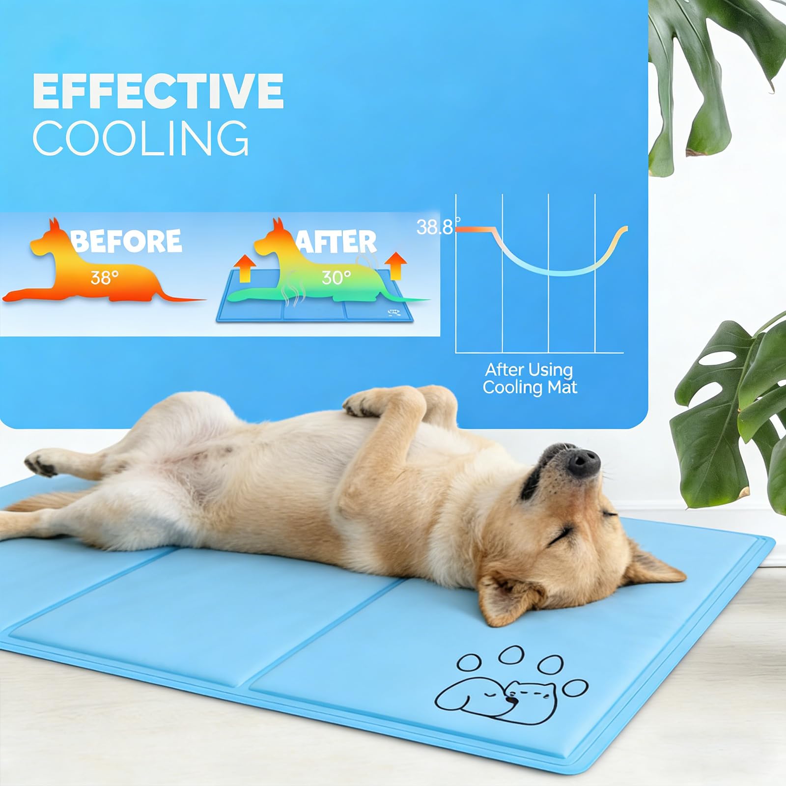 Esterilla de refrigeración para perros, 90 x 50 cm, esterilla de gel autorefrigerante de verano para perros y gatos, lavable, plegable, resistente a los arañazos, alfombrilla de refrigeración