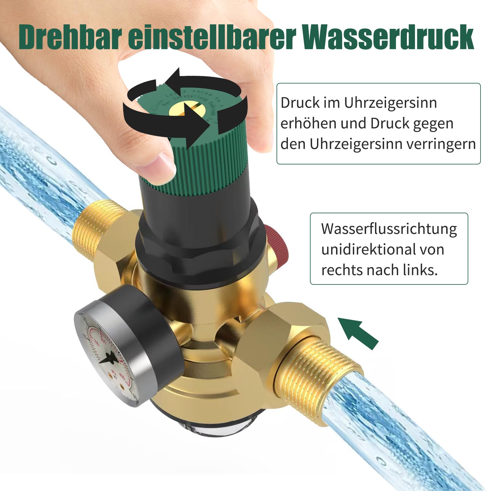 Riduttore Di Pressione Acqua 3/4'' Con Manometro E Filtro - Ottone - Regolabile 1-6 Bar - Foto 7