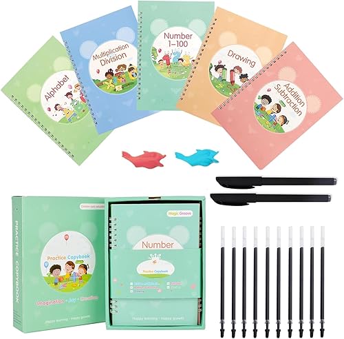 5 piezas de trazado de letras ranuradas para niños, libros de práctica de escritura a mano reutilizables, libros de escritura Groovd Kids con