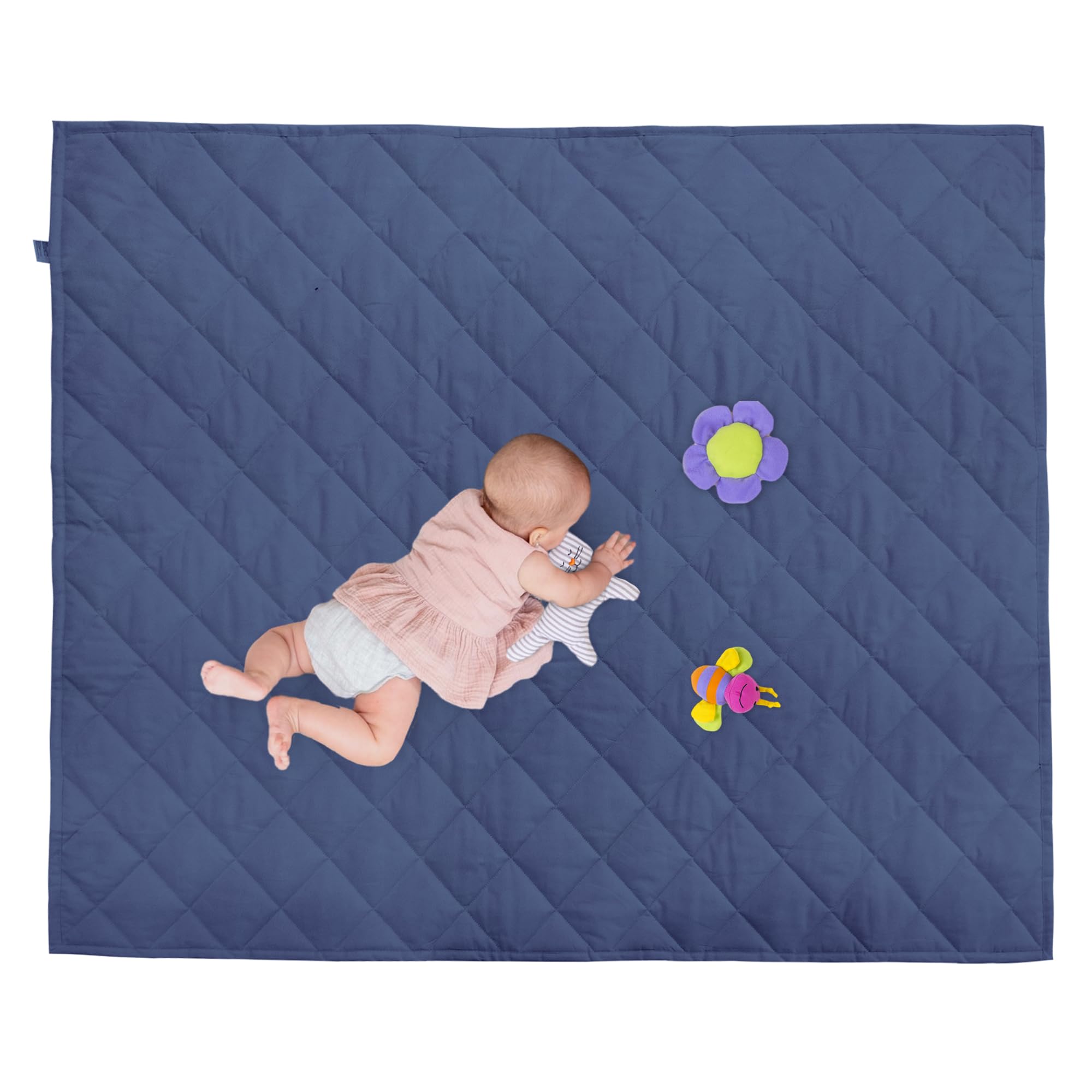 Alfombra de despertar para bebé de 140 x 150 cm Alfombra de despertar para bebé Alfombra acolchada para juegos de bebé plegable de algodón Alfombra de despertar suave para gatear y jugar-Bleu marino