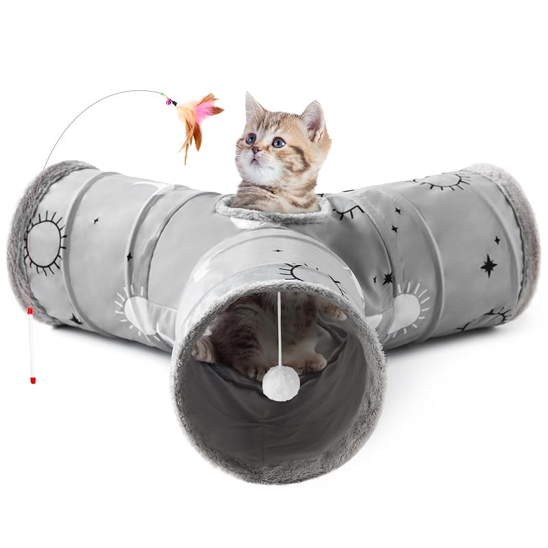 Túnel para gatos de 3 vias dobrável com revestimento de fleece Tempcore Cinza, tamanho Small