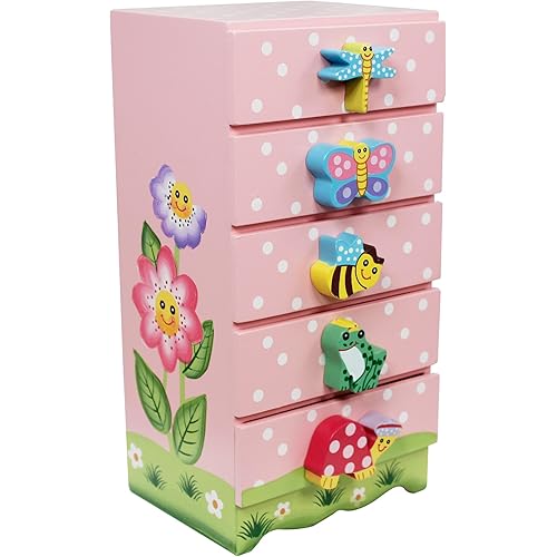 Fantasy Fields - Magic Garden Thematic Kids Wooden Jewelry Box | Imagination Inspiring Hand Painted Details | Non-Toxic, Lead Free Water-based Paint