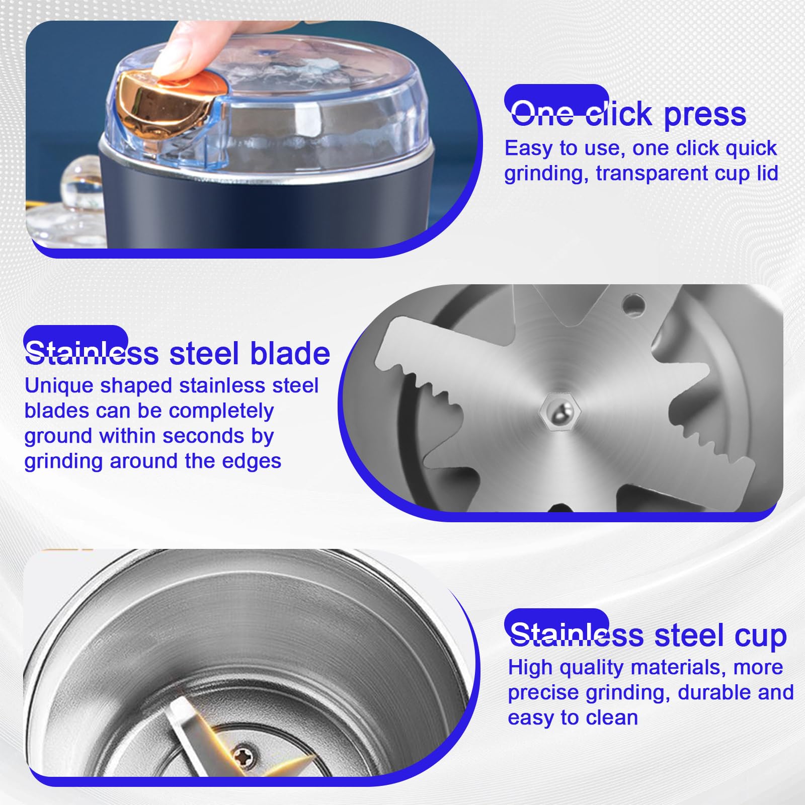 Suevut Macinacaffè Elettrico, Macina Caffè Elettrico 300W con Lame in Acciaio Inox Coffee Grinder Elettrico Portatile Macina Caffè Multifunzione for Coffee Pepper Herbs Flax Seed