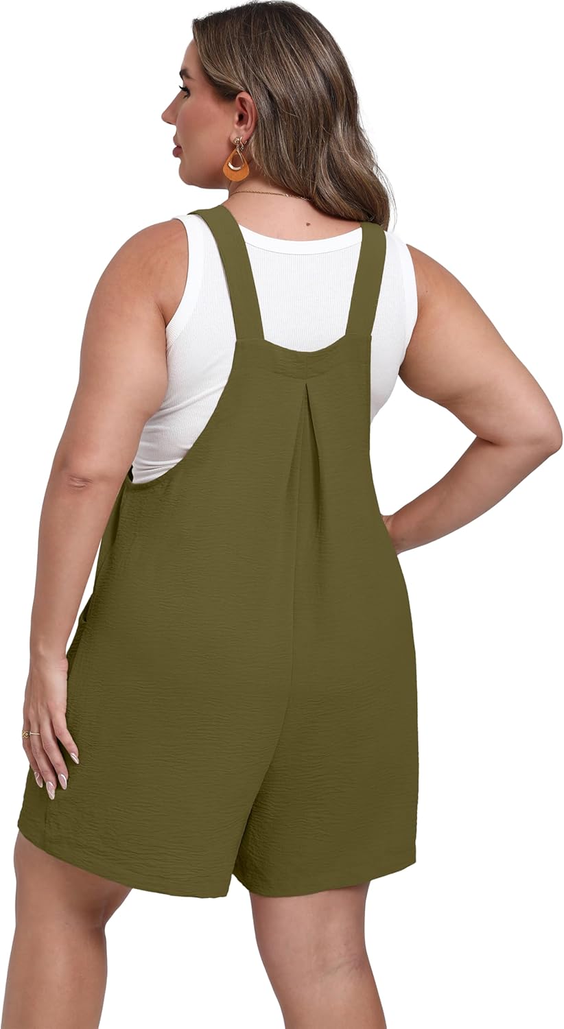 OLRIK Plus Size Rompers for Women - Adjustable Short Jumpsuit, Loose Casual Overalls with Pockets | Summer Outfits 2026 - Image 3
