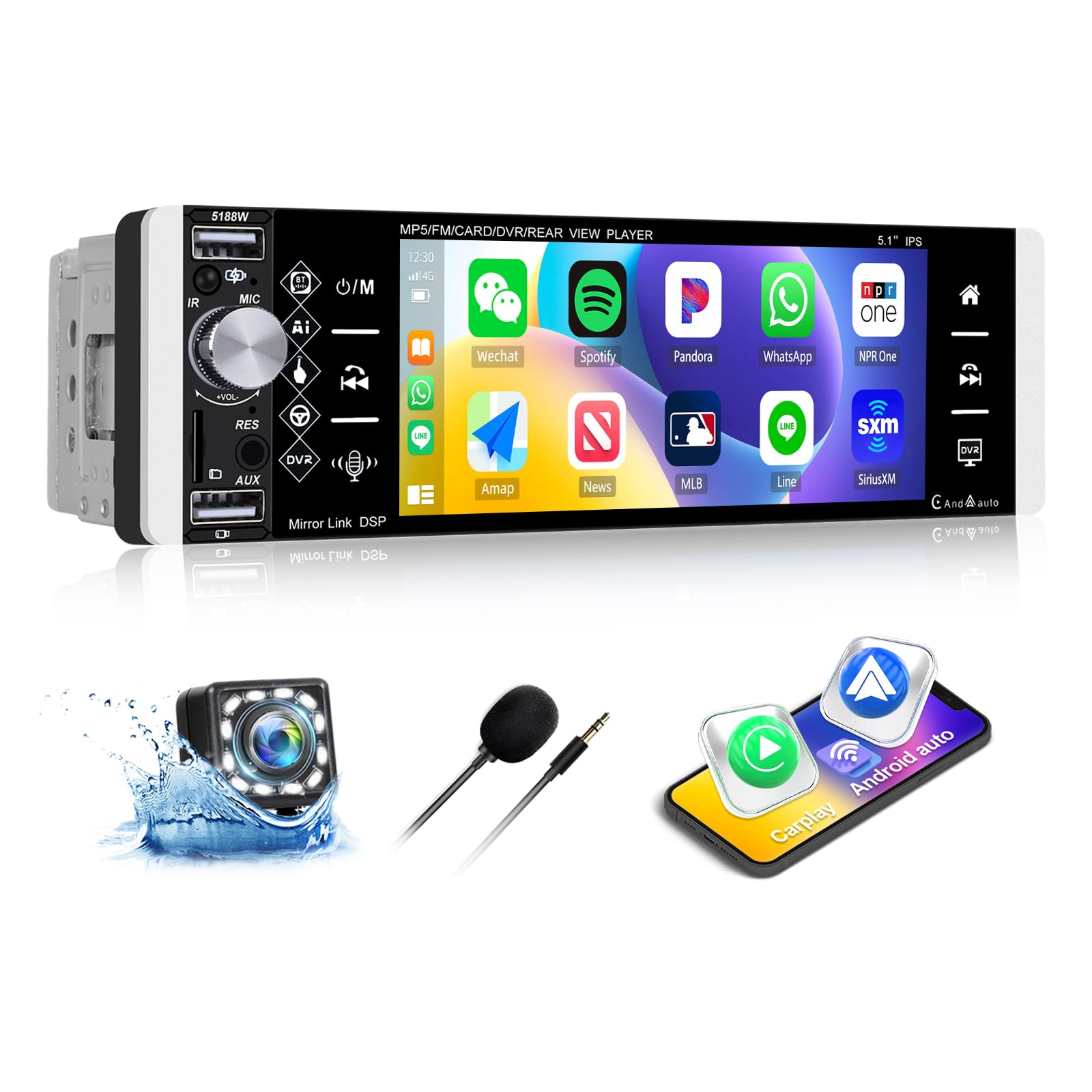 Autoradio 1 Din SIXWIN Con CarPlay | Schermo 7 Pollici, Bluetooth, Retro Camera