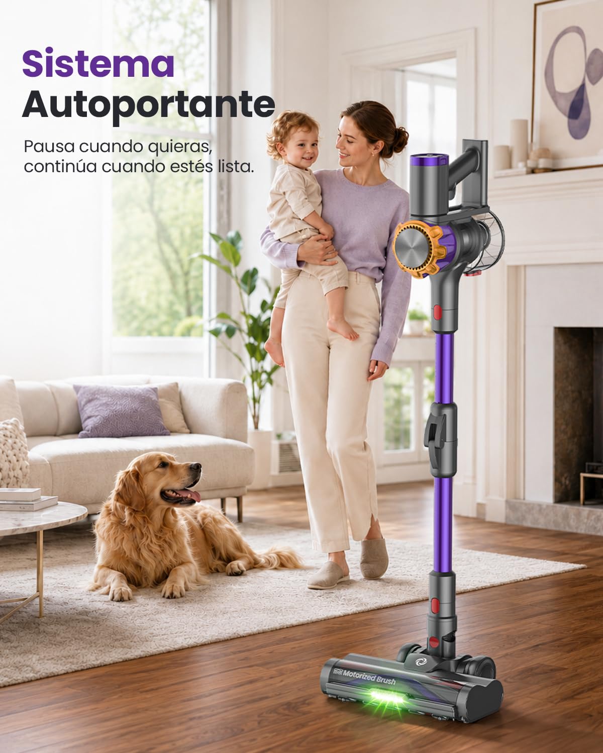 V18Pro 50kPa/450W Aspiradora sin Cable con Brazo Flexible | 1.4KG Ultraligera 60dB Silenciosa, Cepillo Antienredos 0 mm, 7 en 1 Aspirador Escoba Potente para Pelo de Mascotas, Alfombras