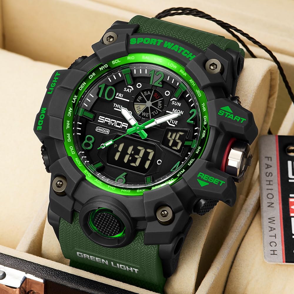 AIMES - Orologio tattico da uomo, sportivo, impermeabile, militare, analogico, digitale, con data, sveglia, cronometro, tattica, multifunzione, quadrante grande