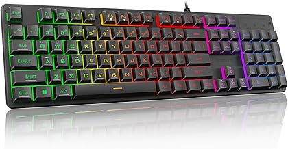 K521 Upgrade Rainbow LED Gaming Keyboard, 104 Keys Wired Mechanical Feeling Keyboard with Multimedia Keys, One-Touch Backlit, Anti-Ghosting, Compatible with PC, Mac, PS4/5, Xbox