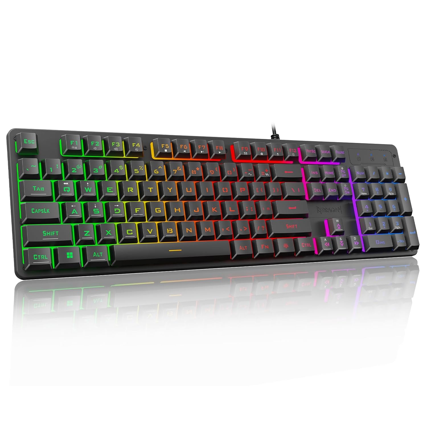 Redragon K521 Upgrade Rainbow LED Gaming Keyboard 104 Keys Wired Mechanical Feeling Keyboard with Multimedia Keys One-Touch Backlit
