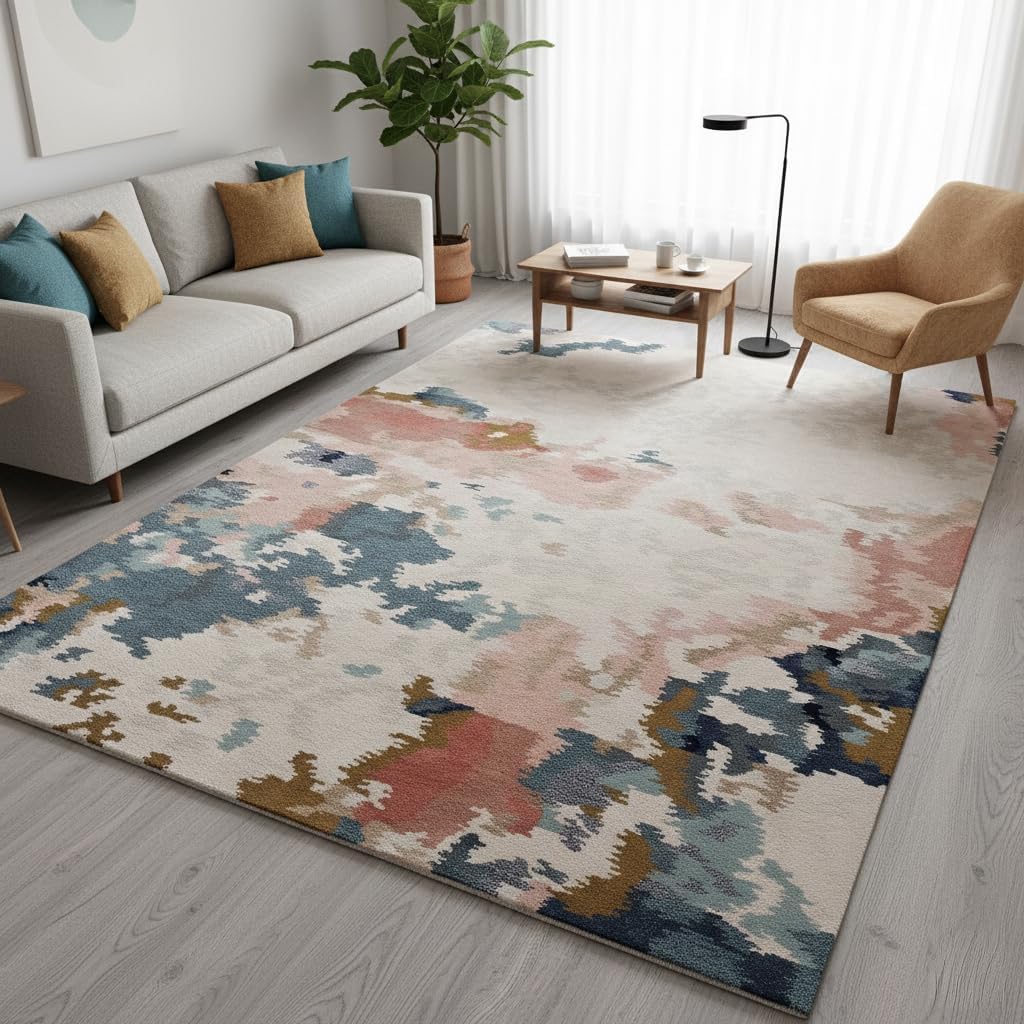 Modern Abstract Flame Area Rug with Multicolor Pattern, Soft Plush Texture, Durable and Thick – Perfect for Living Room, Bedroom, or Office – Contemporary Home Décor (Multi Color, 9' x 12')