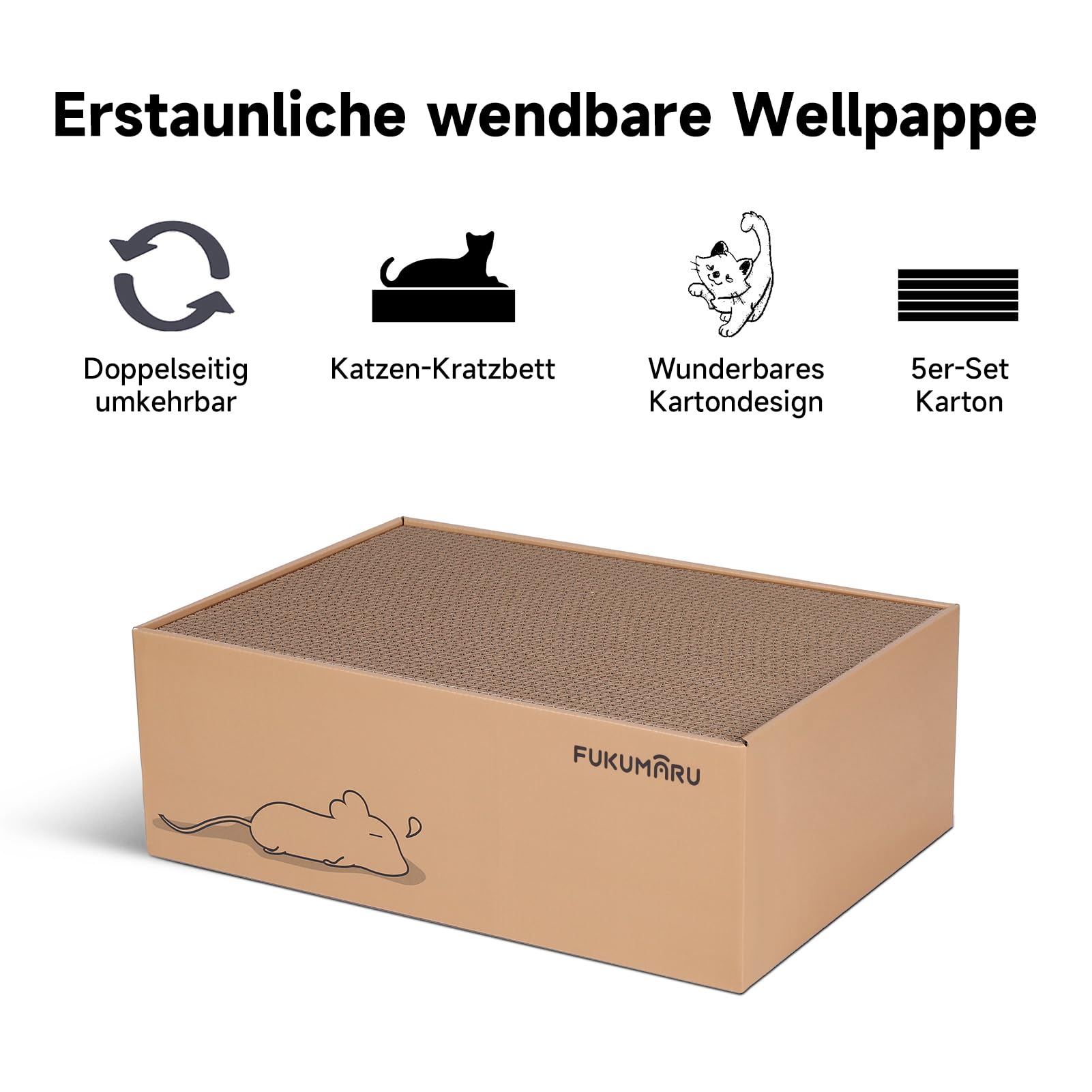 FUKUMARU Kratzbrett Katze, 5er-Set, Katzenkratzbox mit hochwertiger Karton, Doppelseitige Kratzpappe für Katzen, Widerstandsfähig Katzenmöbel, 43.5x29.5x14 cm Groß