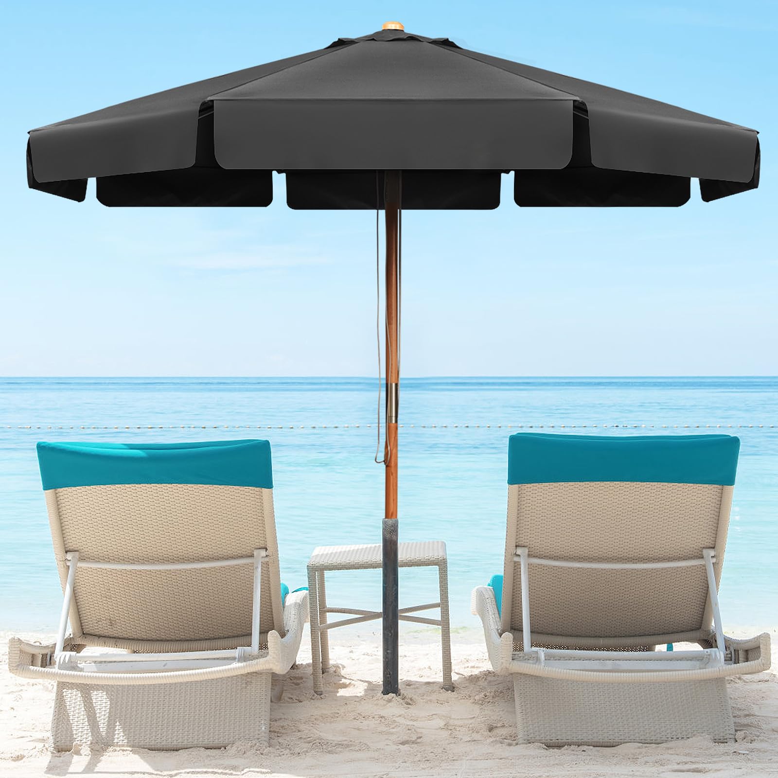 GOPLUS Parasol de Jardin Exterieur 3x3M, Parasol Inclinable de Balcon avec 8 Baleines en Bois, Tissu Anti-UV, avec Lambrequin pour Terrasse Patio Restaurant (Gris)