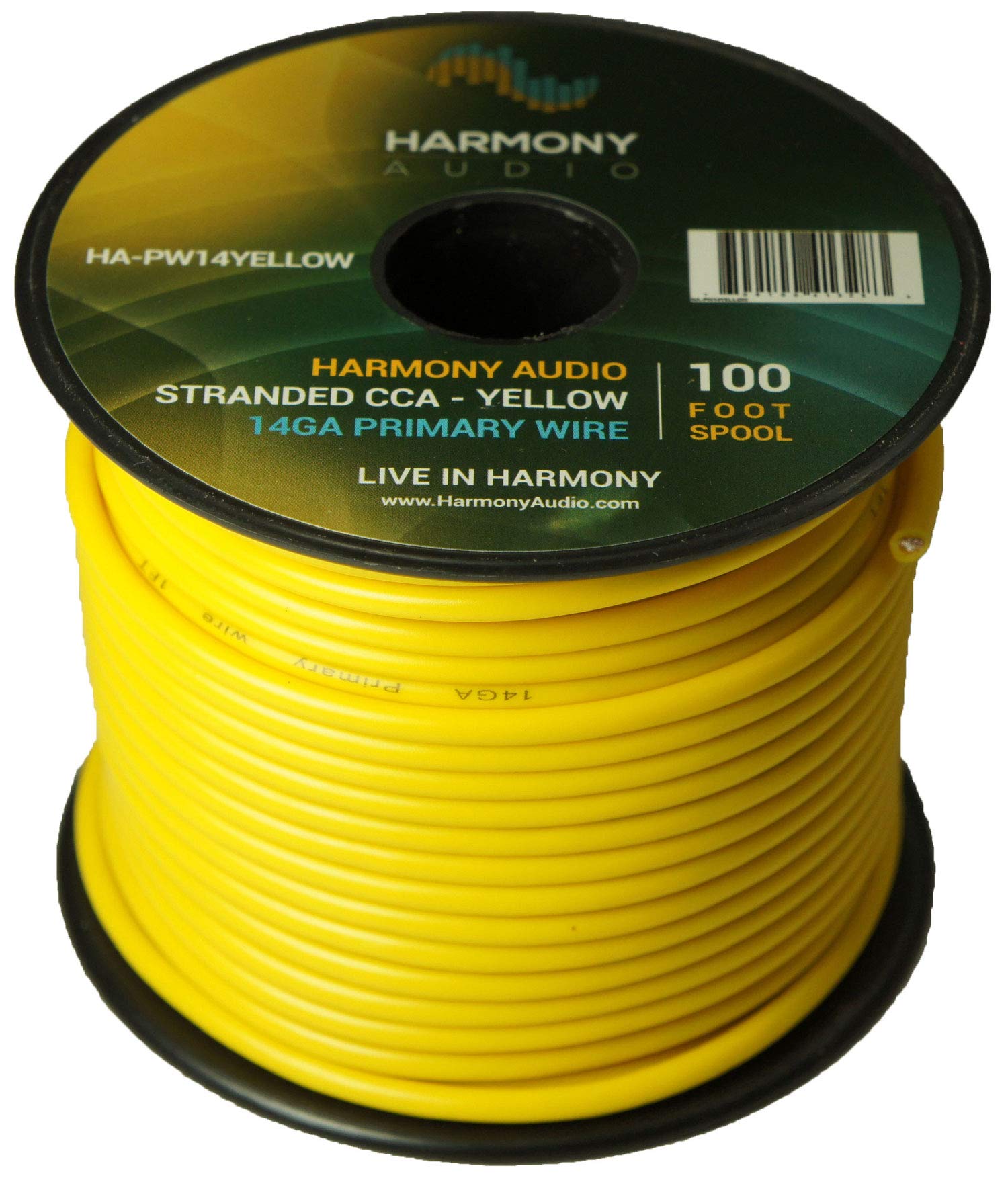 Harmony Audio HA-PW14YELLOW Primary Single Conductor 14 Gauge Yellow Power or Ground Wire Roll 100 Feet Cable for Car Audio/Trailer/Model Train/Remote