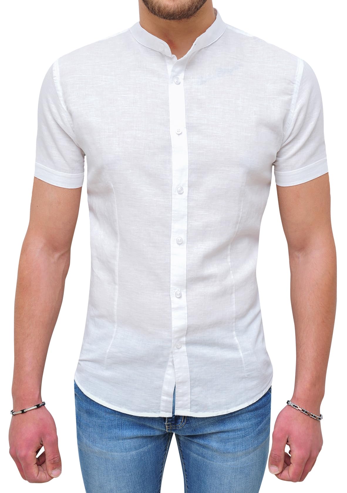 Camicia Uomo Casual Sartoriale in Lino Fresca Estiva a Manica Corta