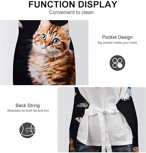 Miniatura 6 de Personalized Cat Butterfly Adult Apron, Kitchen Cooking Aprons for Woman Man, Adjustable Bib Apron with Pocket for Baking, BBQ Crafting Outdoors,