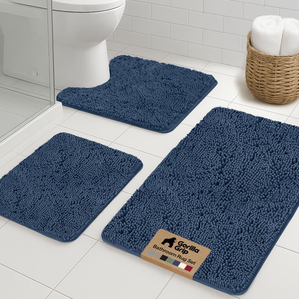 GORILLA GRIP Area Rug Sets and Oval Toilet Base, 3 Piece Navy