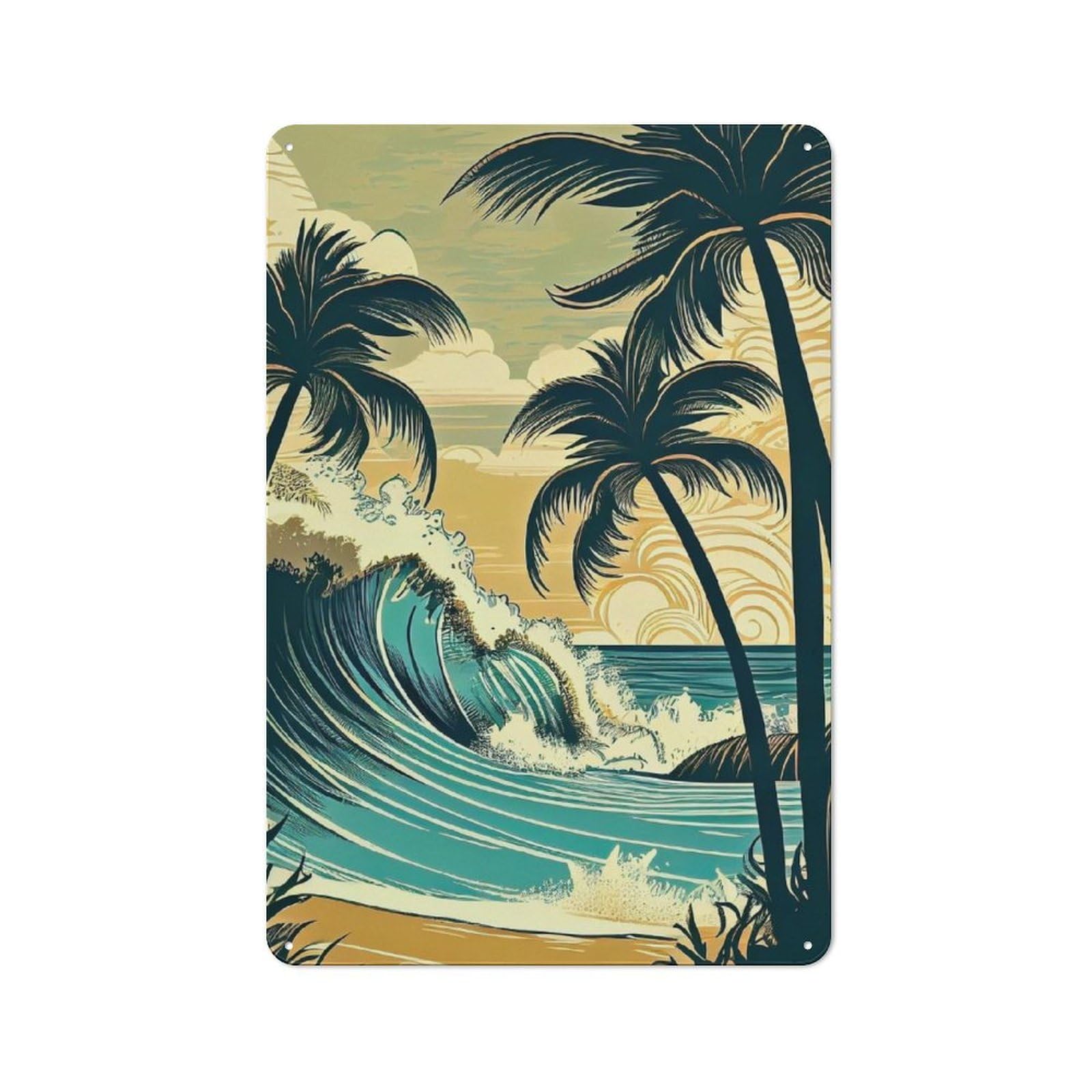 Metal Sign 30x20cm with Palm Paradise for Workshop Wall, Retro Decor, for Garage, Workshop And Man Cave Decoration