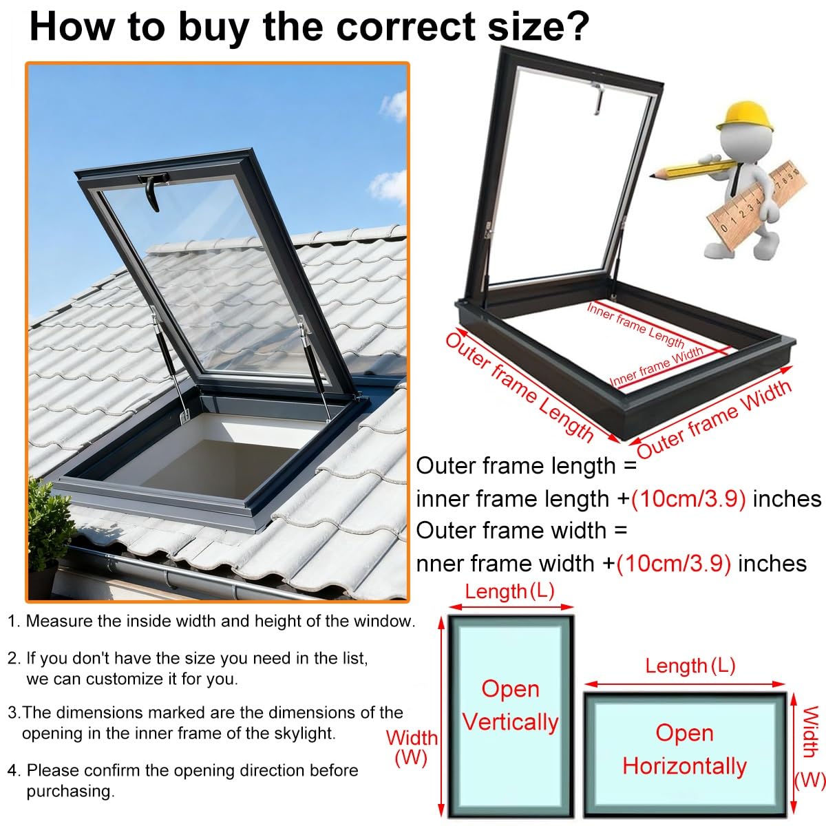 Ventana de tejado con Control Remoto Apertura eléctrica, Escotilla de techo de tragaluz, Vidrio Templado de Doble Capa, para áticos iluminación y ventilación(LxW 81x61cm/32x24in)