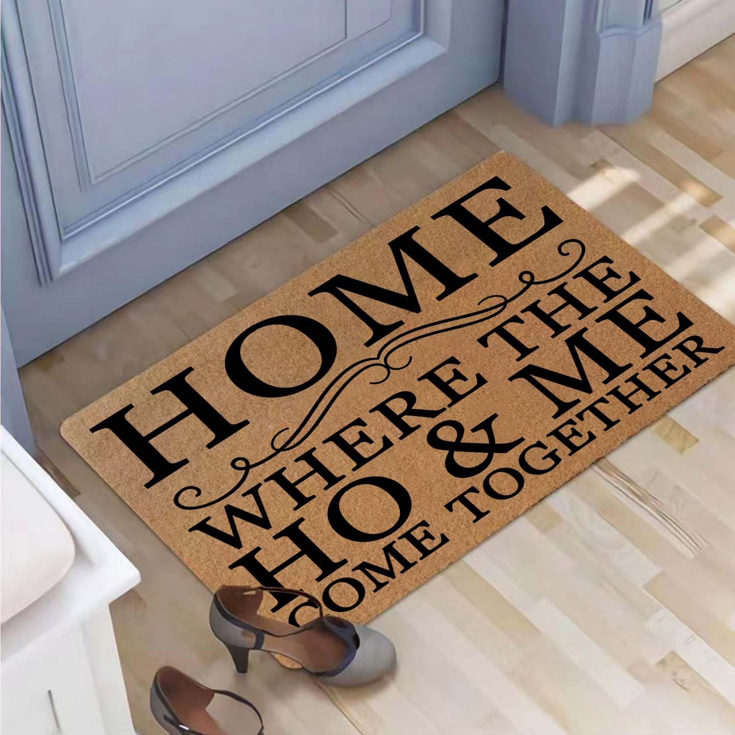 Lustige Fußmatte für Eingang, Außenbereich, mit robuster Veranda, Willkommens-Matten, Eingangsmatte, Hauseinweihung, Geschenkmatte, 74,9 x 43,2 cm (Home Where The Ho and Me Come Together)