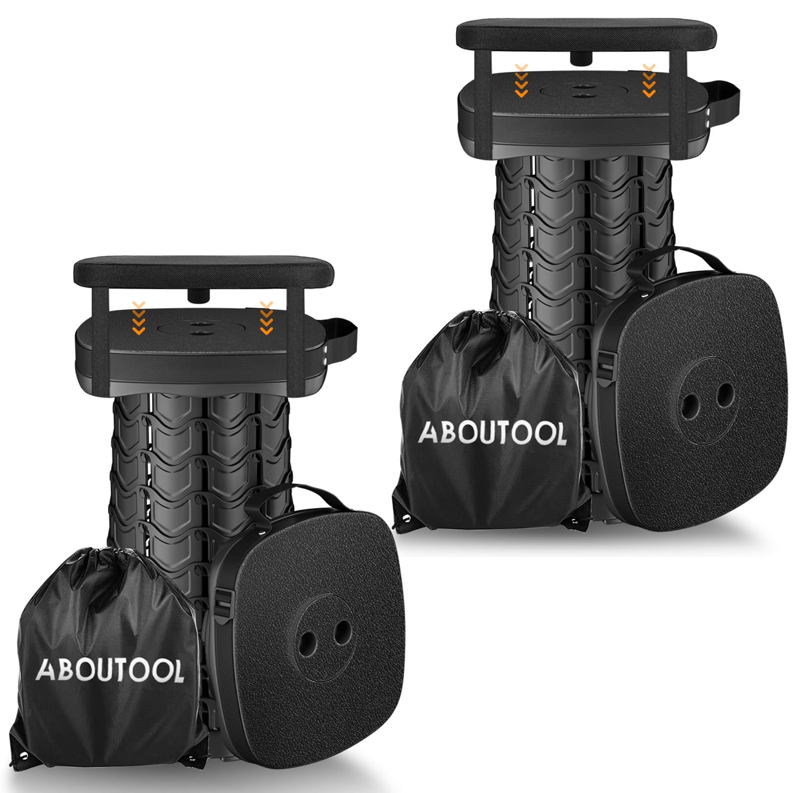 Confezione da 2 sgabelli pieghevoli da campeggio, sgabelli quadrati portatili, sgabelli pieghevoli con cuscino elastico e borsa in nylon regolabile, robusto sgabello telescopico pieghevole, carico