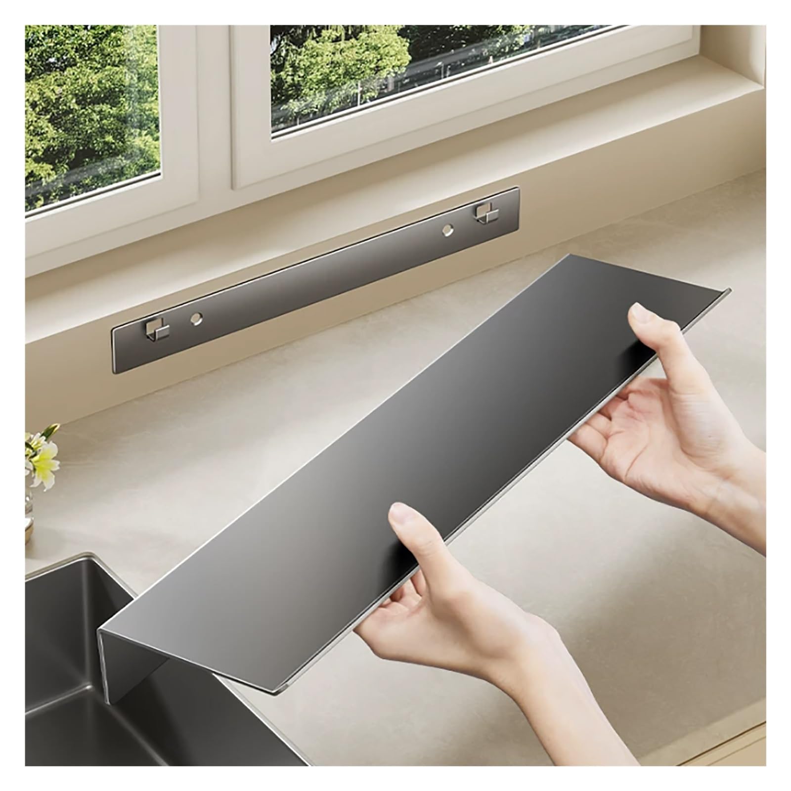 CHZDPP Windowsill Extension with Anti-drop Barrier, Kitchen Counter Extender for Drying Platform/Narrow Window, Stainless Steel Window Ledge Extender(Gray,23.6"/60cm)