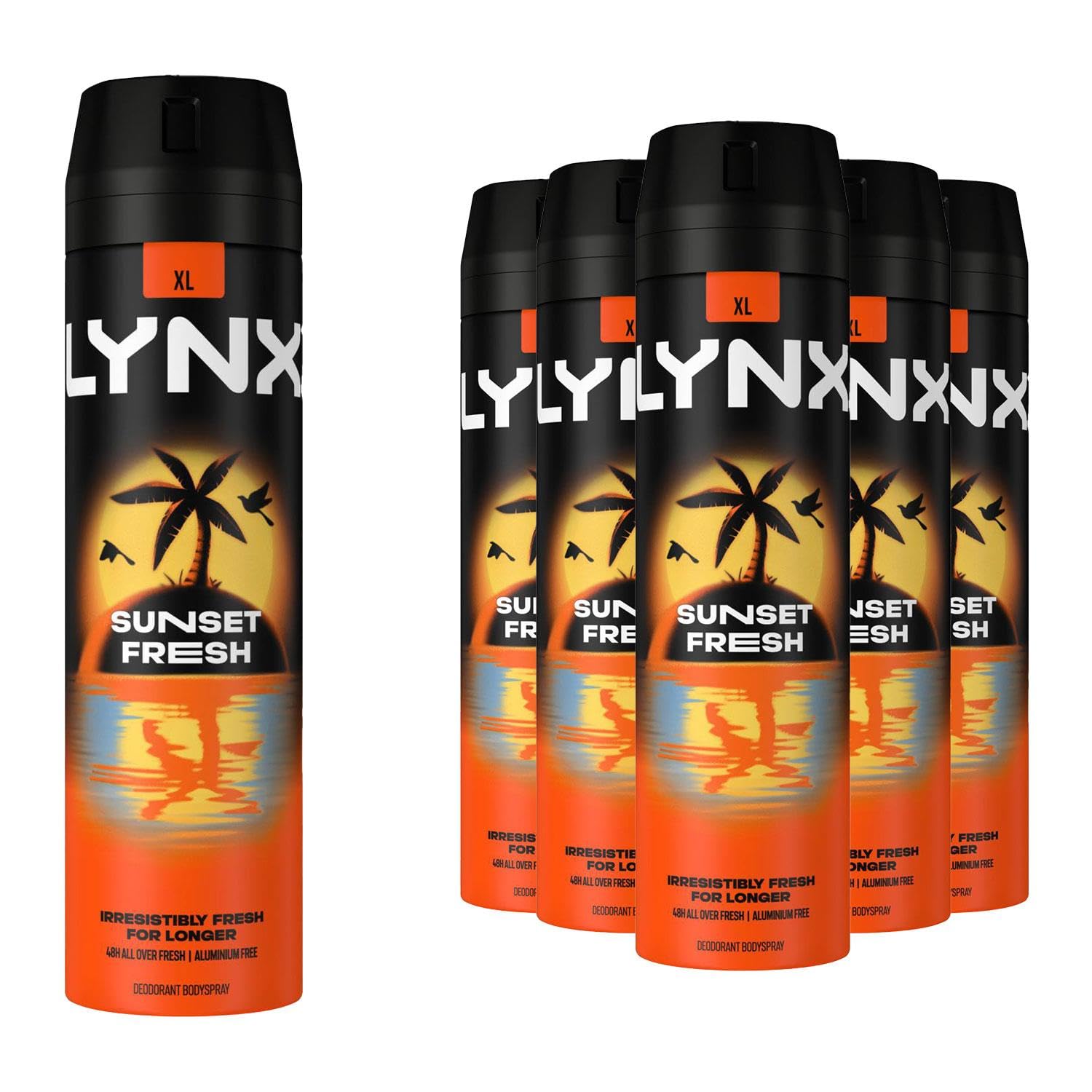 Lynx XL Sunset Fresh Deodorant for Men Multipack With Mango and Mandarin Scent Long Lasting Fragrance with 48 Hours All over Freshness Aluminium Free Body Spray 200 ml, 6 Pack