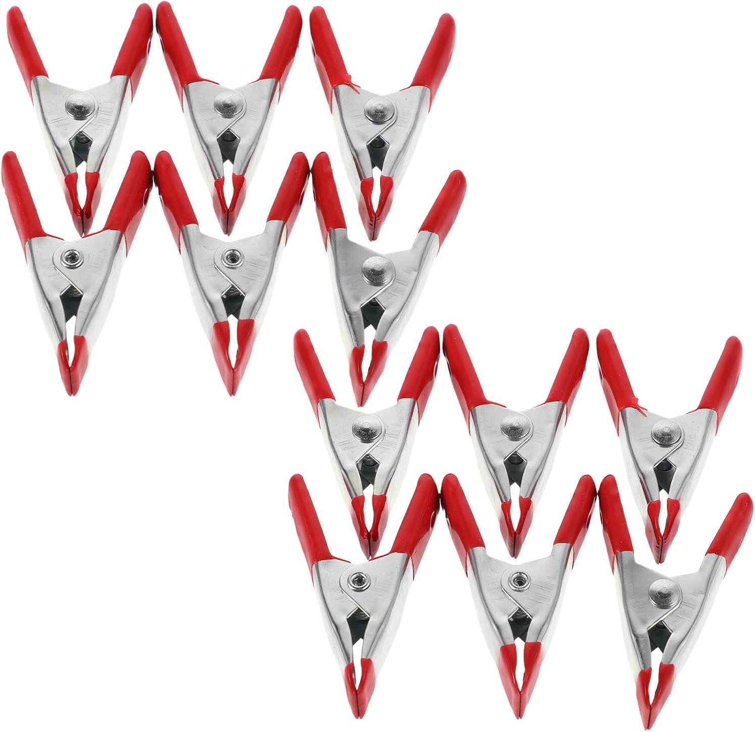 WOONEKY 12pcs Heavy Duty Metal Spring Clamps 2-inch Mini Bar Clips for Woodworking DIY Projects A-frame Fixing Clips Red Plastic Tips for Craft and Home Improvement