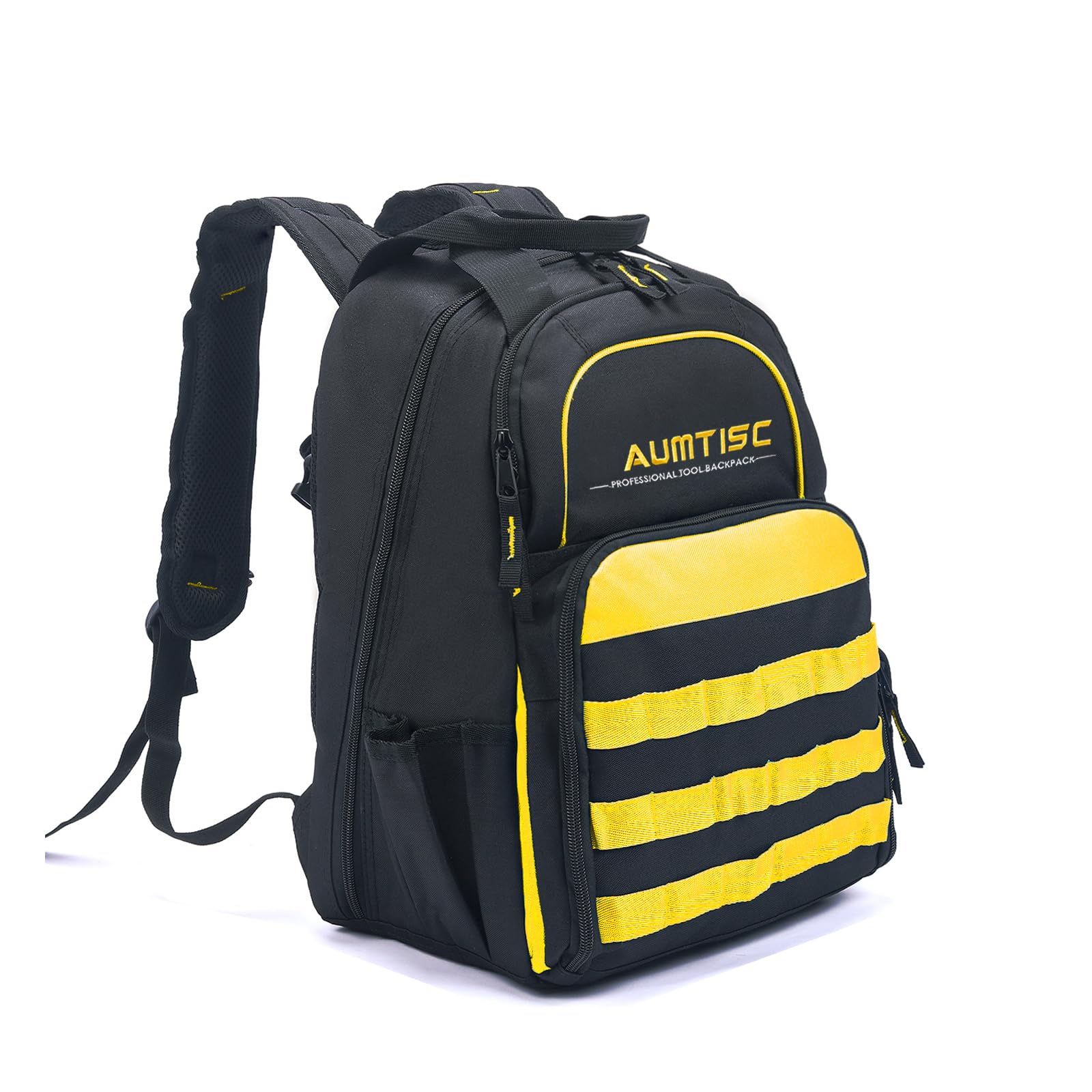 AUMTISC Mochila para herramientas Mochila para trabajo pesado Mochila para herramientas con bolsillo multiusos Mochila para trabajo industrial y de construcción (Amarillo)