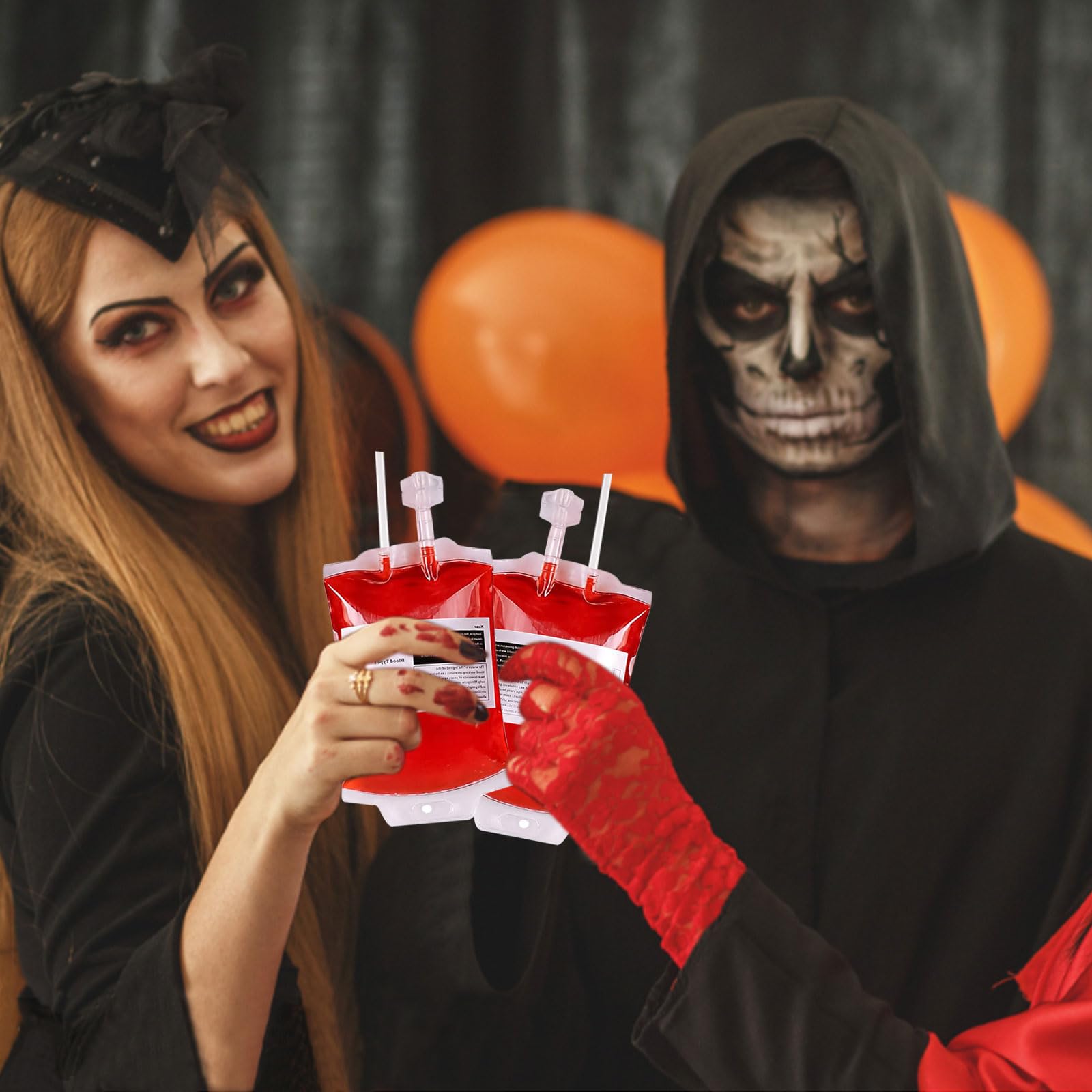 QEEROYO 10 Bolsas De Sangre Halloween 350 Ml – Con Clips, Pegatinas Y Jeringa Para Cosplay Vampiro, Zombie Y Enfermera