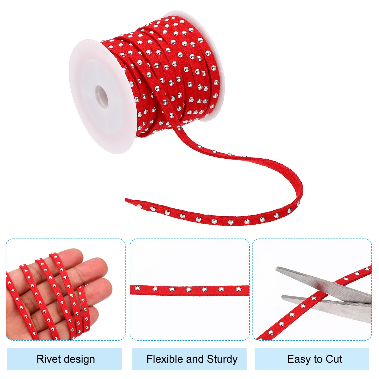 PATIKIL 54.7 Yards Studded Faux Suede Cord Rope for Jewelry Making 10 Pack Each 5 Meter 5mm Micro Fibre Flat Leather Lace Beading String Ribbon with Silver Rivets - Image 3