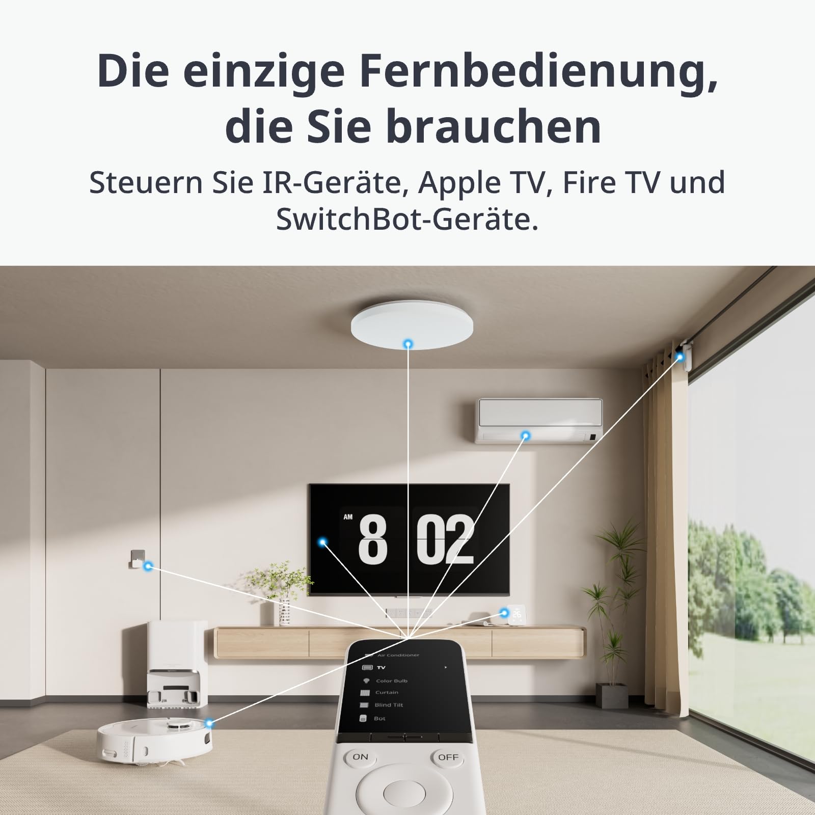SwitchBot Universal Remote mit Hub Mini Matter Enabled, All-in-One-Smart-Fernbedienung mit anpassbarer App, steuert IR-/Bluetooth-Geräte, kompatibel mit TV/Klimaanlage/SwitchBots und vielem mehr