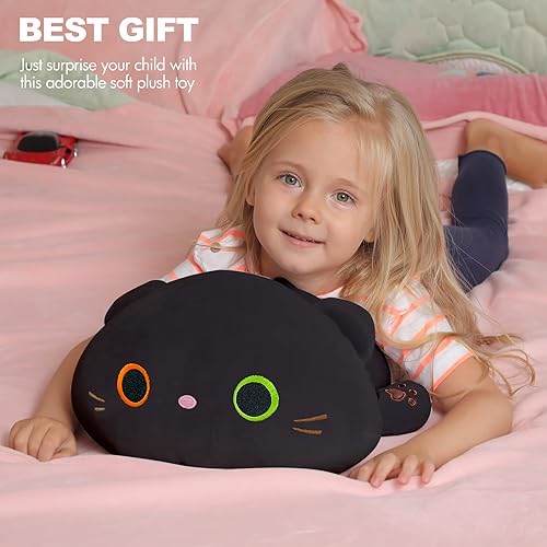 Miniatura 5 de Onsoyours - Lindo gatito de peluche acostado, suave, tipo almohada con diseño de ánime, abrazable, para niños (negro A, de 13 pulgadas)