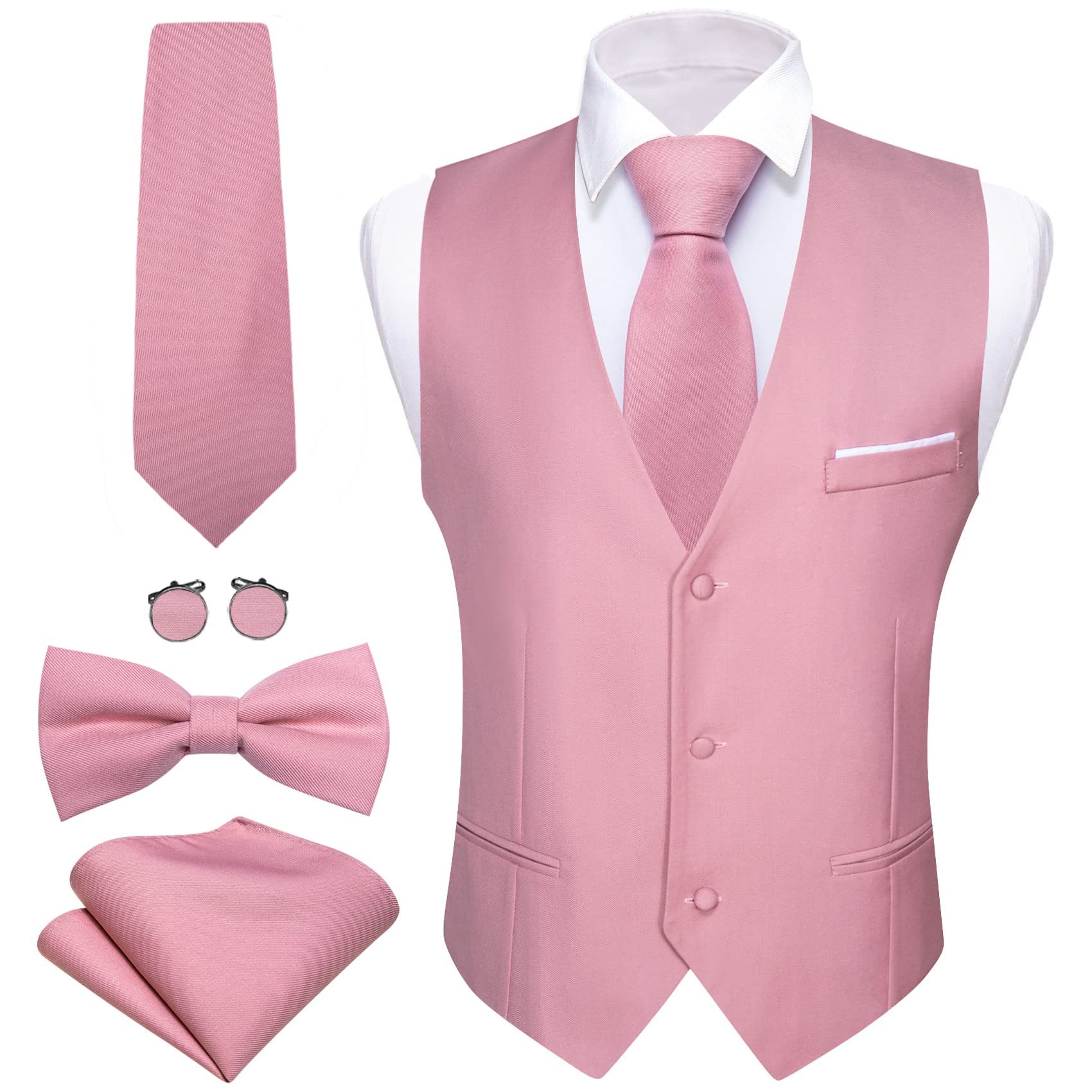 Barry.Wang Completo formale da uomo gilet con scollo a V Slim Fit casual tinta unita gilet cravatta papillon set per festa di nozze abito smoking