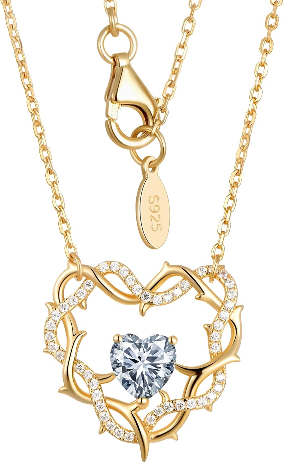 Kstyle Christian Valentine's Day Gifts for Women - 14k Gold Crown of Thorns Birthstone Pendant Necklaces for Women, Religious Anniversary Birthday Jewelry Non Tarnish 18"+2"