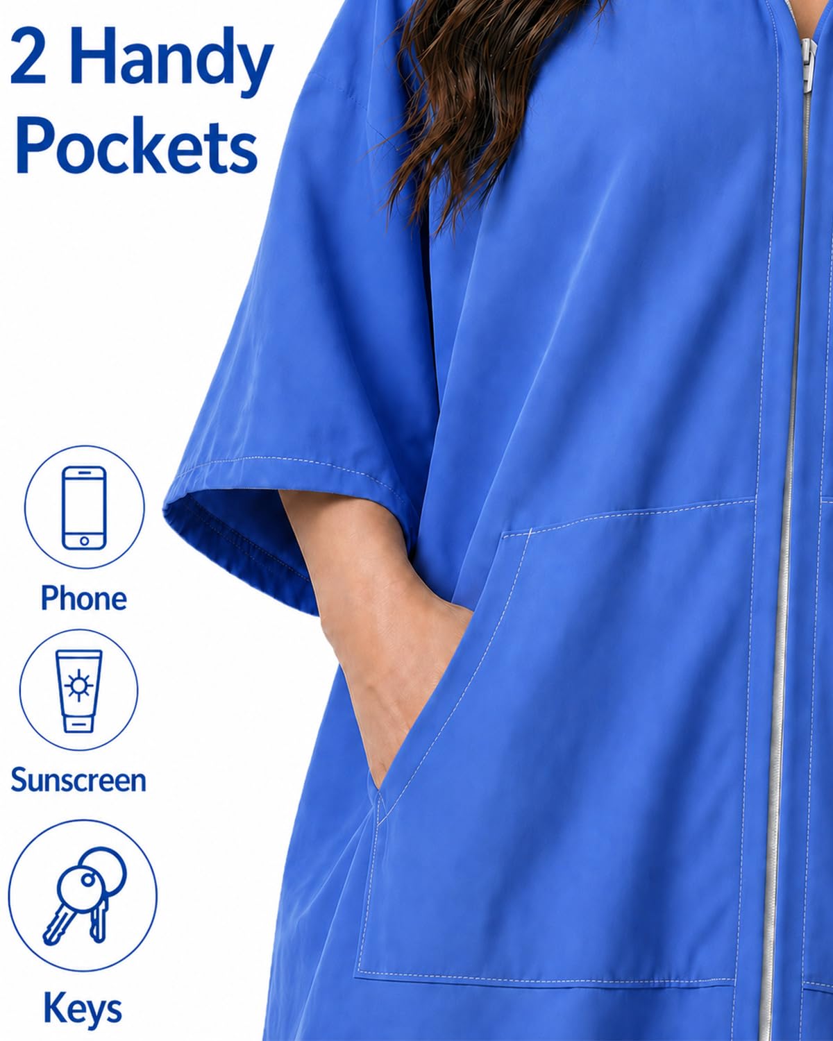 Morbuy Accappatoio Poncho Surf Donna, Poncho Mare in Microfibra con Cappuccio & Tasca, Asciugamano da Spiaggia Assorbente & Leggero per Spiaggia, Campeggio, Piscina, Cambiarsi all'aperto