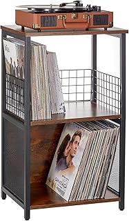 Record Player Stand, Vinyl Record Storage Table with 2-Tier Record Player Cabinet for Albums, Vinyl Storage End Table Turntable Stand Record Display Table for Bedroom Living Room, Brown
