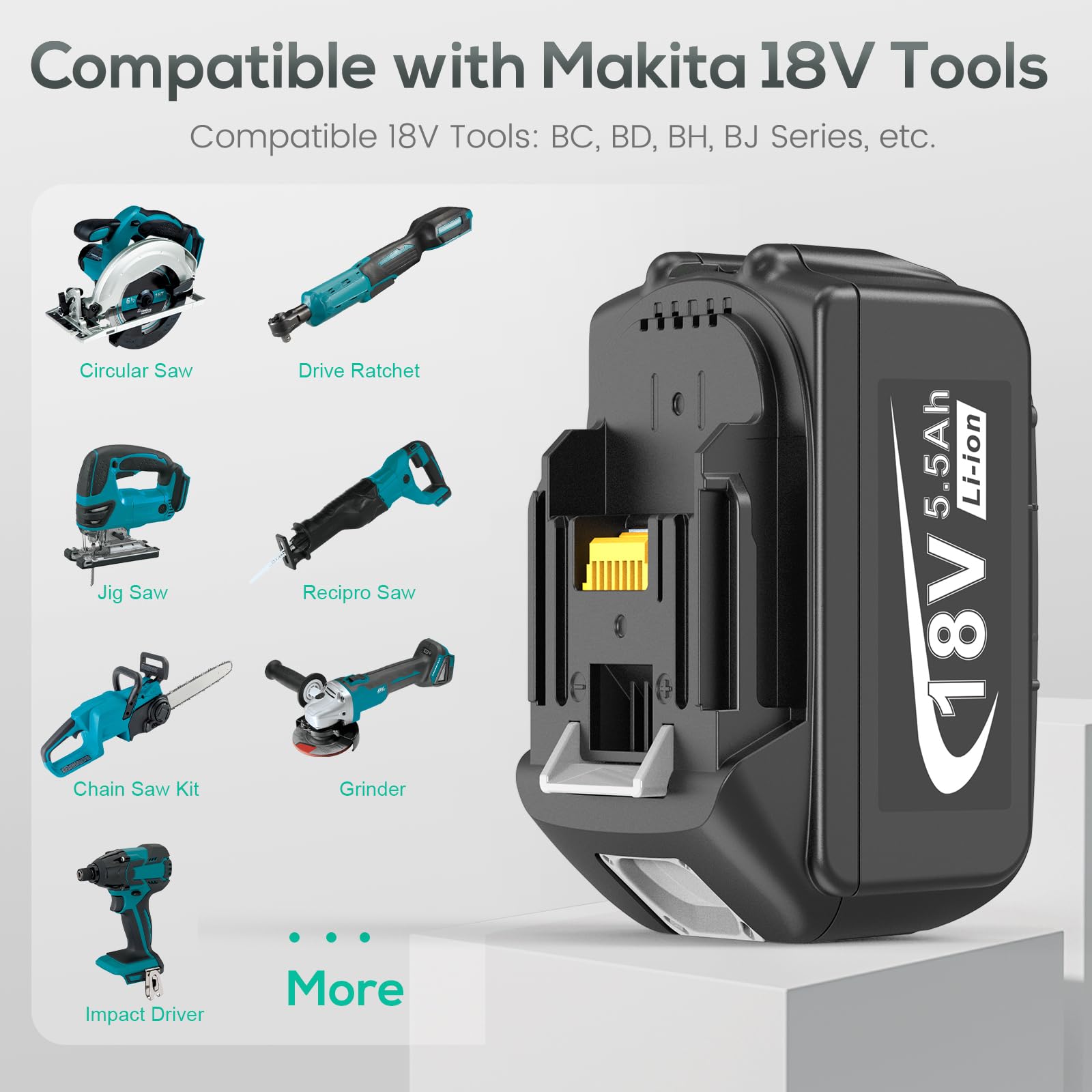ASUNCELL Lot de 2 batteries 5,5 Ah et 2 ports de chargeur pour Makita LXT, compatibles avec toutes les batteries Makita 14,4 V-18 V Li-Ion BL1815, BL1830, BL1850, BL1430