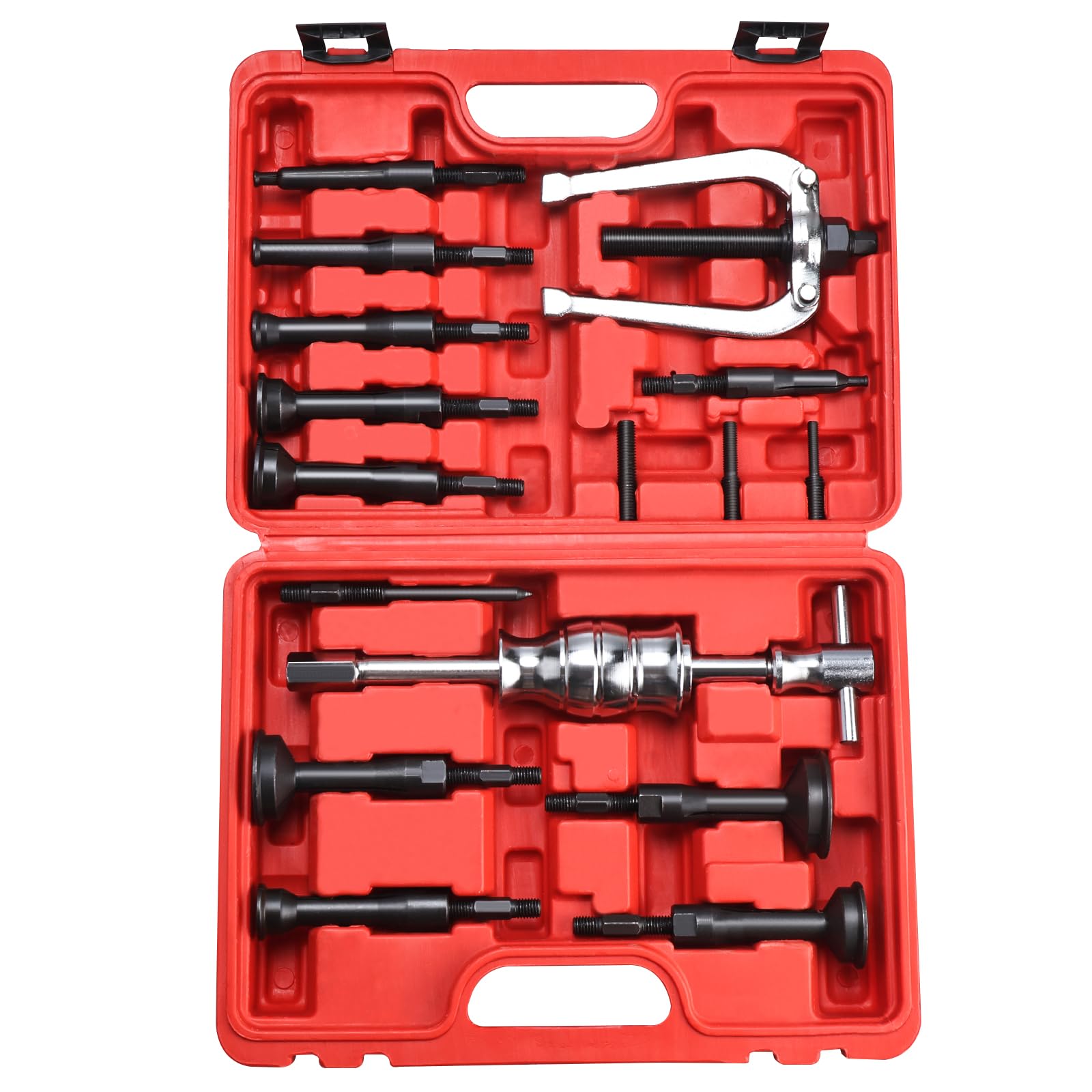 BOOMSTART 16pc Extracteur de Roulement Interieur, 5-58mm Arrache Roulement Interieur, Extracteur de Roulement à Inertie, Arrache Roulement Interne avec Marteau pour Moto Voiture Velo (Rouge)