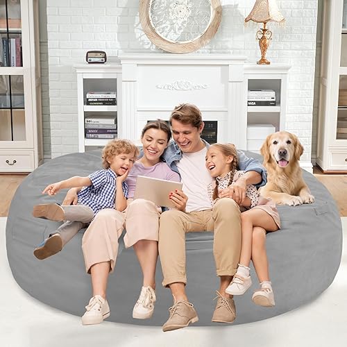 Miniatura 99 de Homguava Sillón tipo puf de 4 pies: Pufs de 4' con espuma viscoelástica rellena, grandes sillones tipo puf, sofá suave con funda de terciopelo Negro