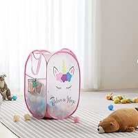 Vista 6 de TECHMILLY Cesta de Ropa Sucia de Malla Emergente Plegable con Asas Resistentes y Bolsillo Lateral - Cestas de Ropa Plegables Portátiles