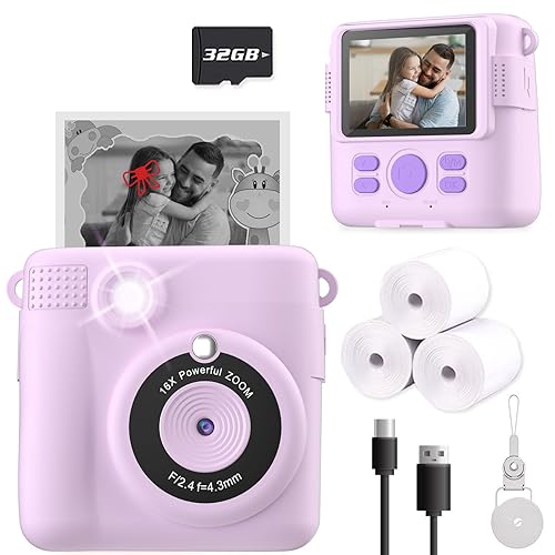 ESOXOFFORE Instant Print Camera for Kids, Christmas Birthday Gifts for Girls Boys Age 3-12,Kids Digital Cameras for Toddler, Portable Toy for 3 4 5 6 7 8 9 10 Year Old Girl with 32GB SD Card-Purple