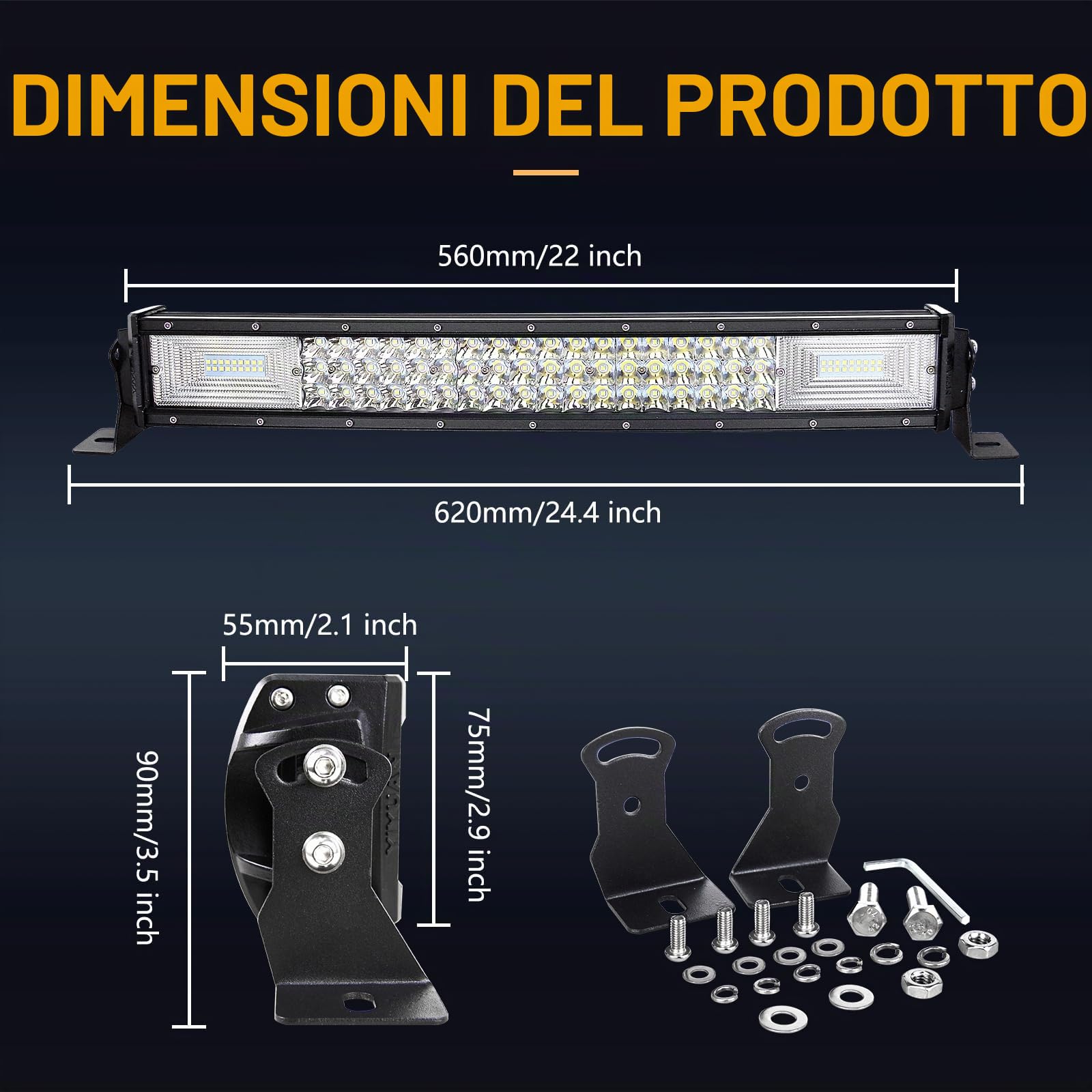 AUXTINGS Curvo Barra luminosa a LED da 56 cm con cablaggio del telecomando, fascio di inondazione spot a tripla fila barre led fuoristrada, luce di lavoro stroboscopica luci di guida impermeabile