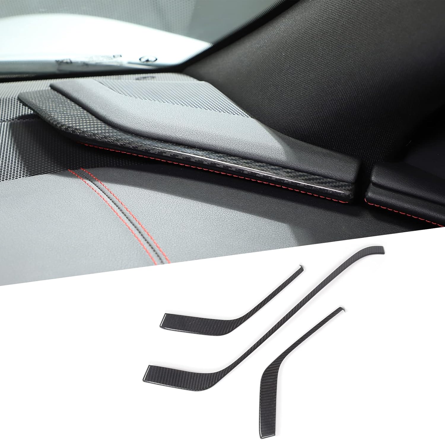 Real Carbon Fiber Dashboard Panel Trim Compatible with Chevrolet Corvette C8 Stingray 2020-2025, Interior Center Console Side Dash Board Panel Decoration Strip Kit, 3PCS (Black)
