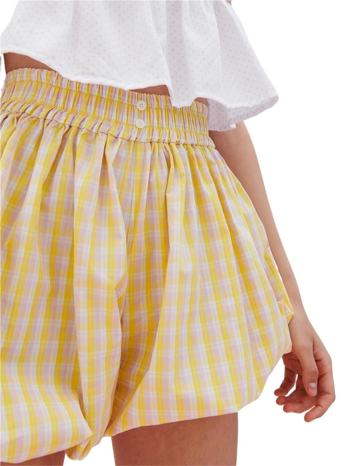 Shorts Donna Pantaloncini A Vita Alta Scozzesi da Donna, Eleganti Pantaloncini Casual con Elastico in Vita for l'Abbigliamento Estivo da Strada(Rose Red,L)